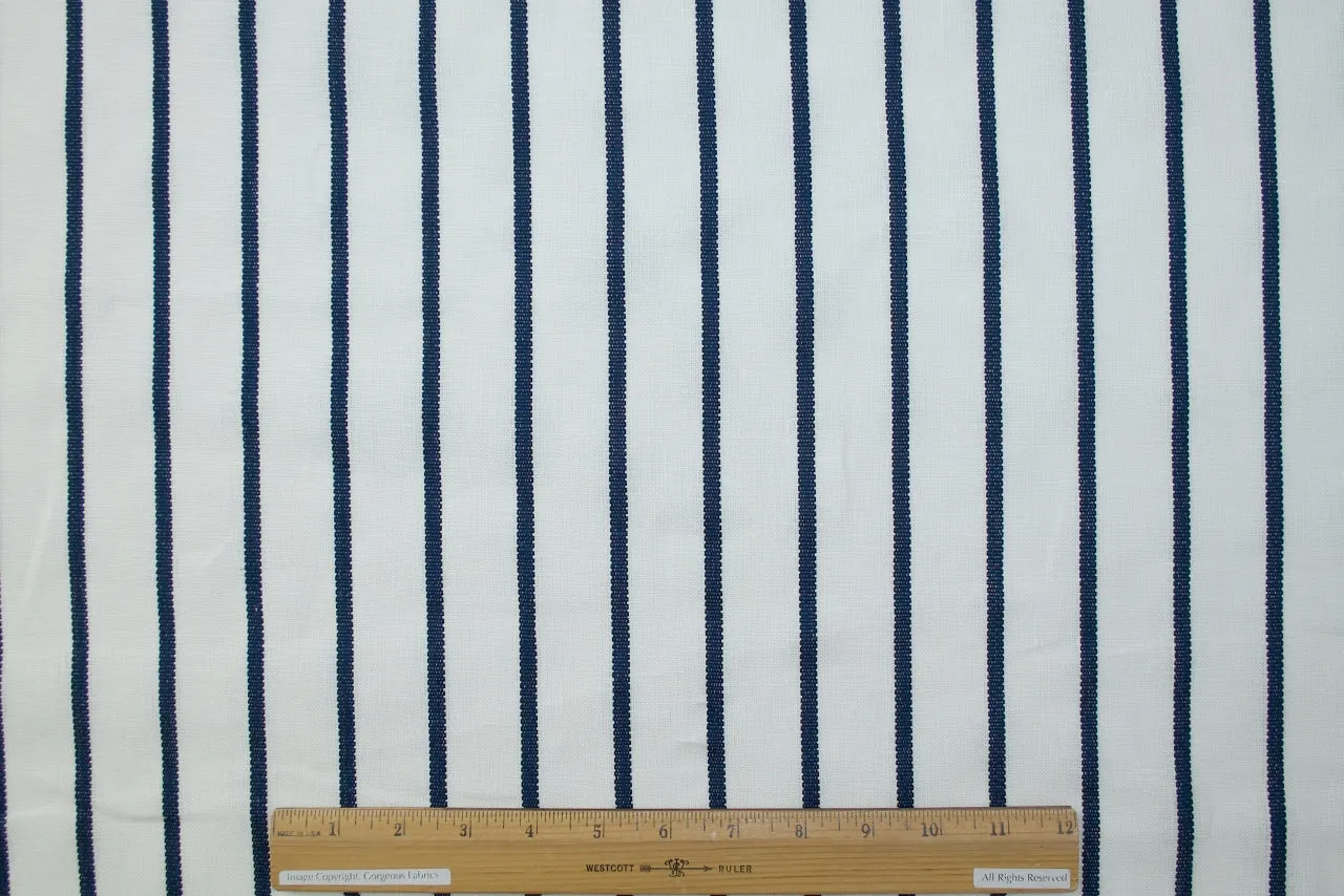 Italian Striped Linen - Navy on Natural White