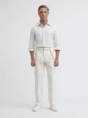 Ivory Cotton Belted Trousers (Wide Fit)