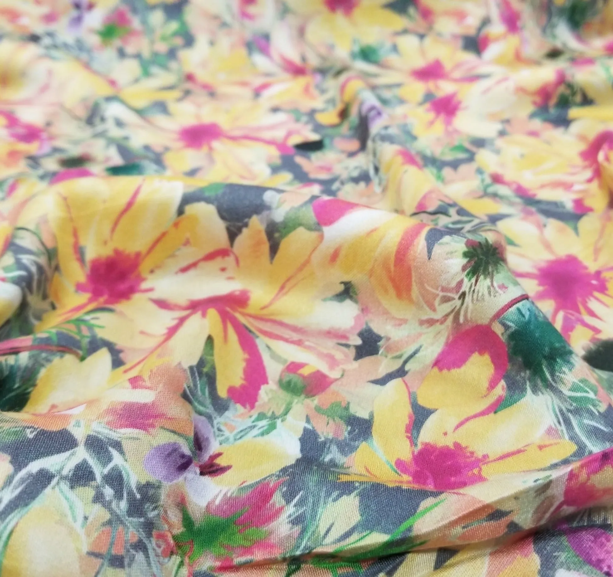 LA FINCH 5 yard precuts: 5 yards of Designer Deadstock Charcoal and Peach Floral Viscose Soft Woven