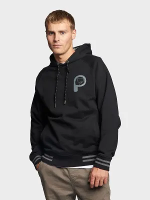 Large P Bear Chest Print Hoodie in Black