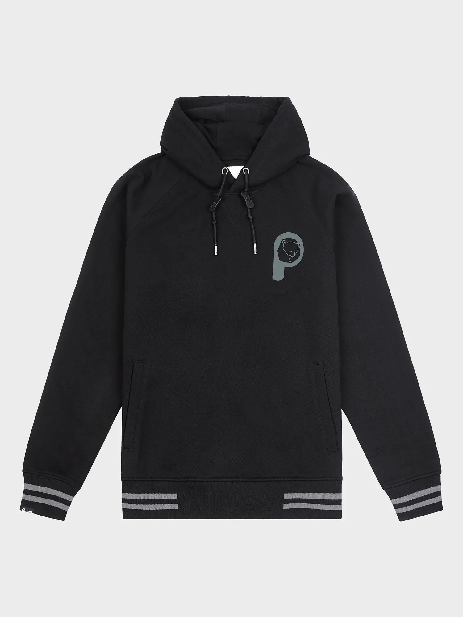 Large P Bear Chest Print Hoodie in Black