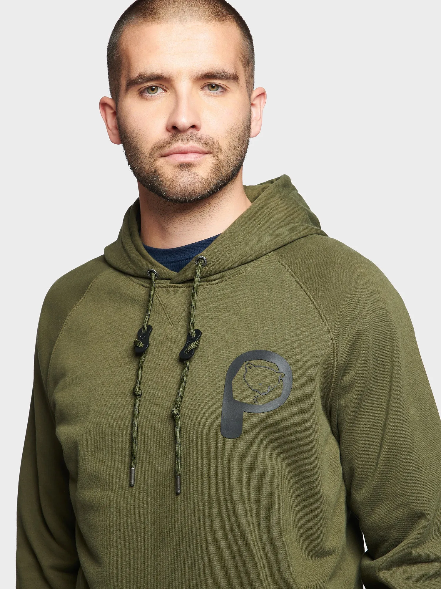 Large P Bear Chest Print Hoodie in Forest Night