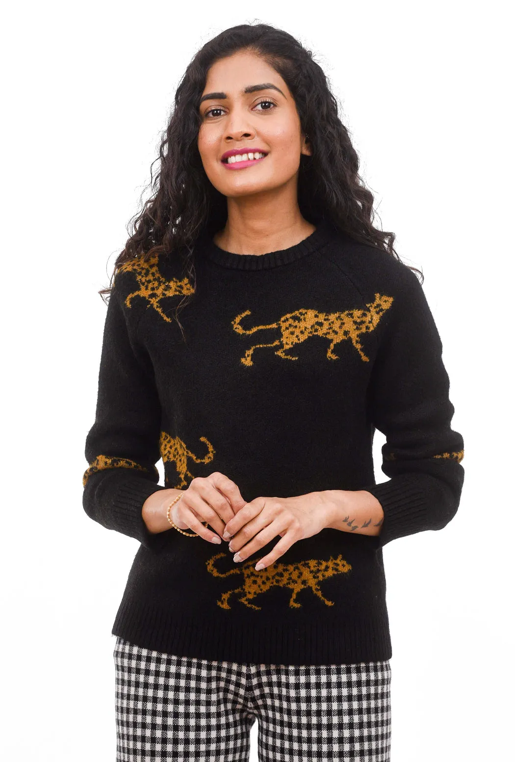 Leopard Print Sweater, Black