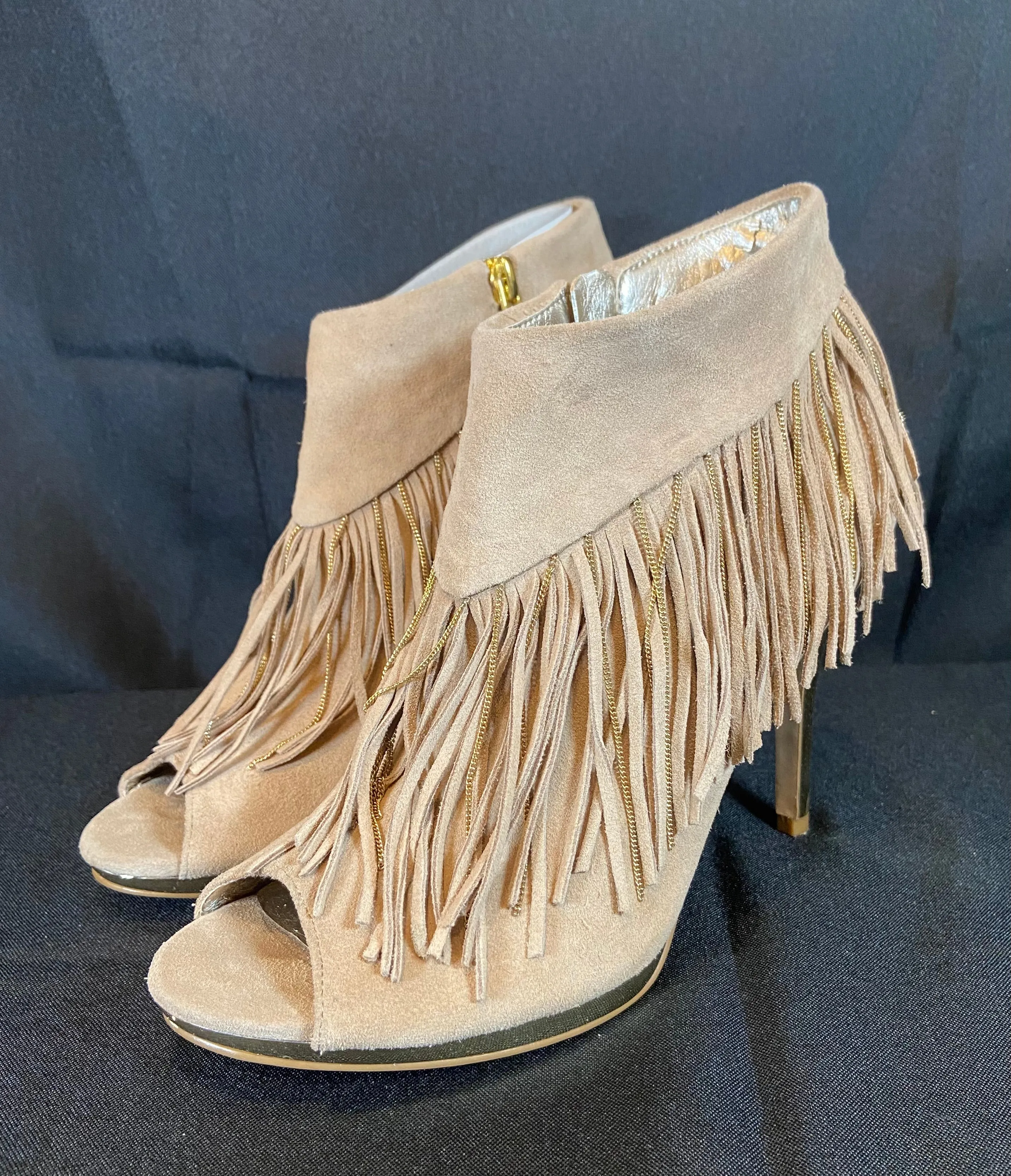 libby Edelman Fringe Short Boot Heels Leather Open Toe size 8M