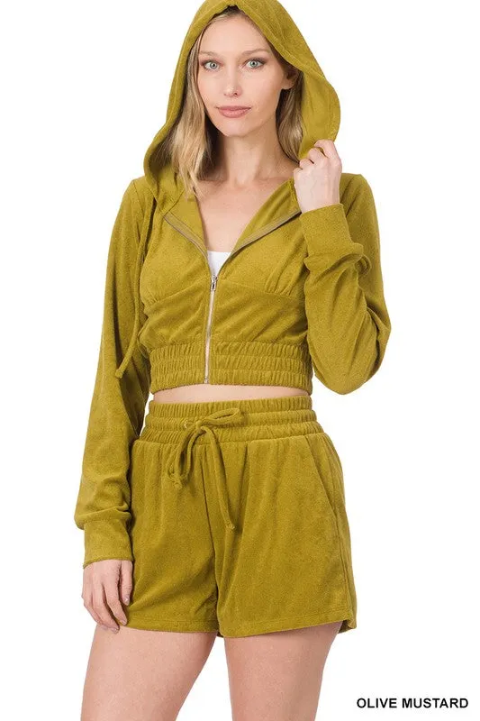 LOOP TERRY ZIP UP CROPPED HOODIE & SHORTS SET