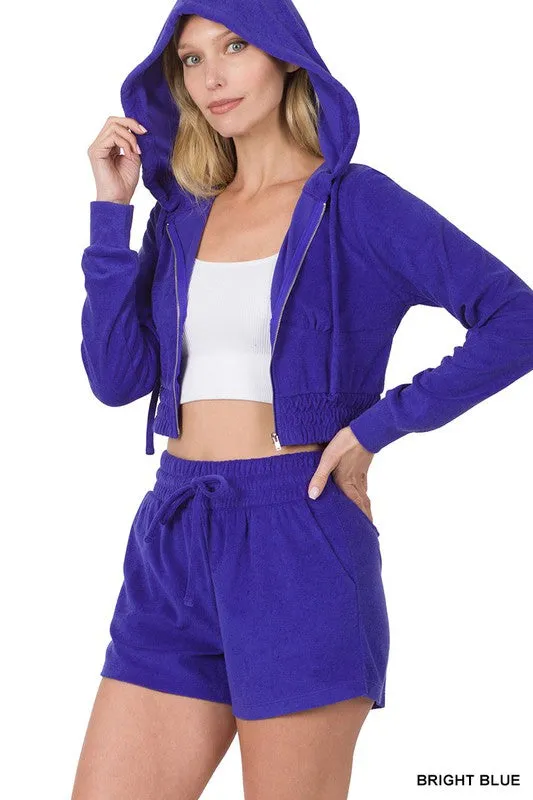 LOOP TERRY ZIP UP CROPPED HOODIE & SHORTS SET