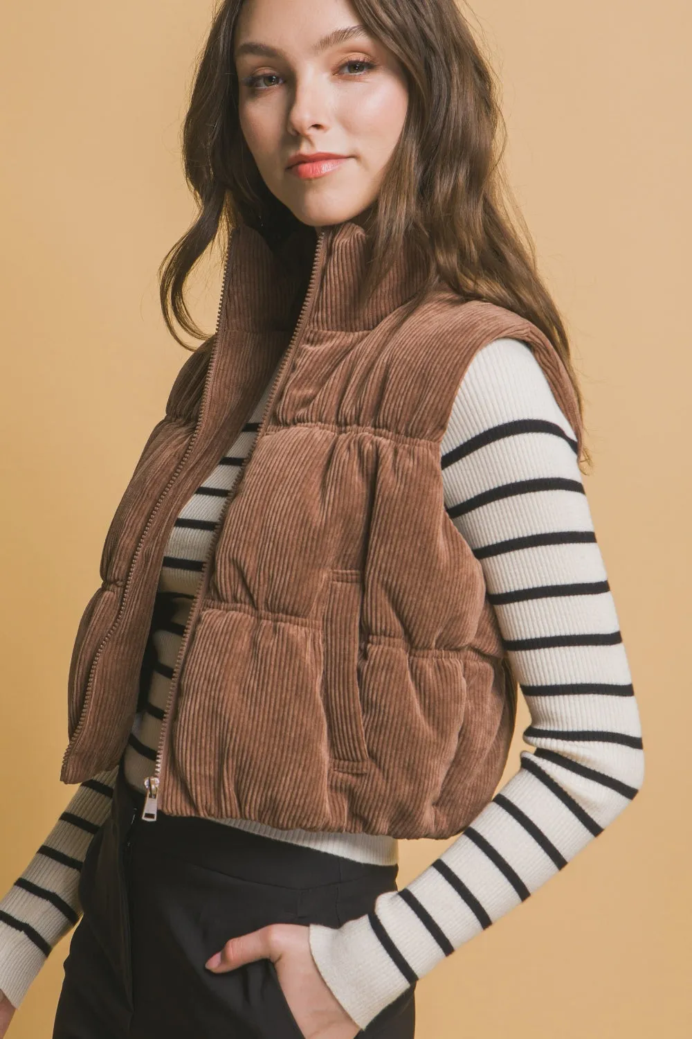 Love Tree Corduroy Zip Up Puffer Vest with Pockets