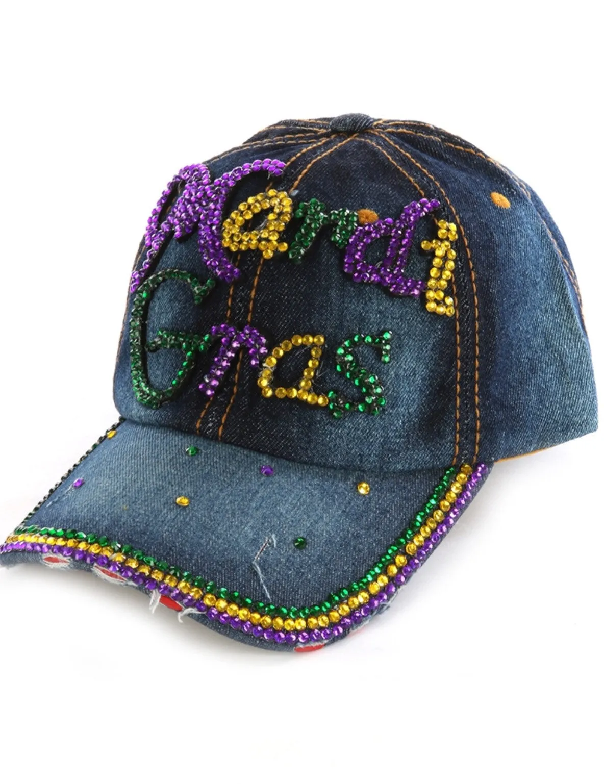 Mardi Gras Denim Bling Bling Cap