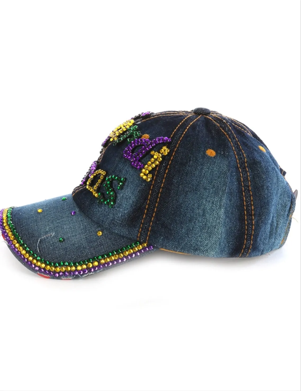 Mardi Gras Denim Bling Bling Cap