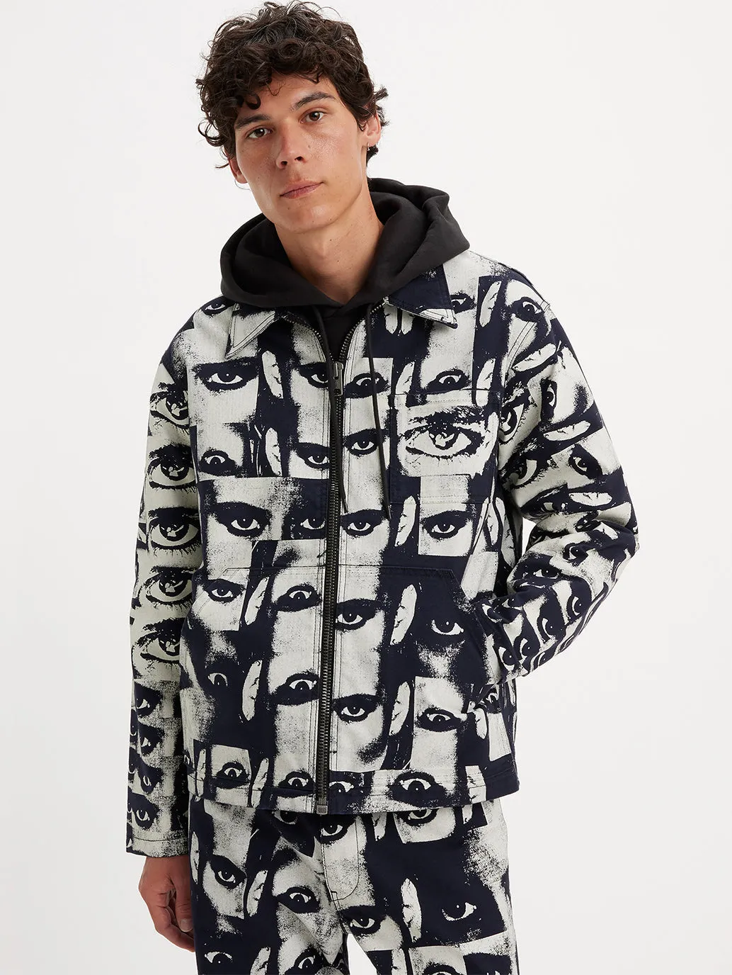 Men's Graphic Print Silver Spread Collar Jackets