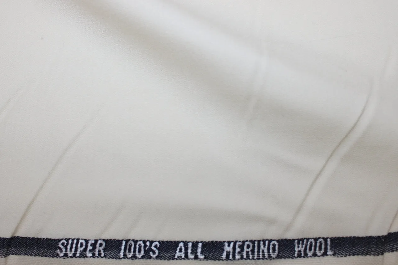 Luxury Merino Super 100 Selvage Wool - Winter White Premium Fabric