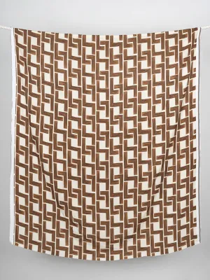 Mid Century Geo Print Viscose Dobby - Cream   Tan - Swatch