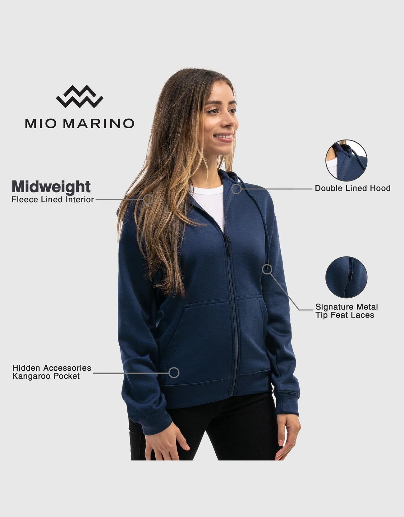 Mio Marino Premium Zip-Up Hoodie for Women with Smooth Matte Finish & Cozy Fleece Inner Lining - Women's Sweater with Hood