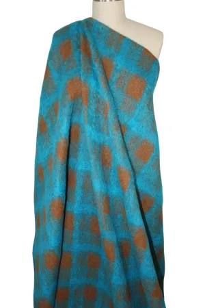 Mohair Blend Plaid Coating - Turquoise/Brown