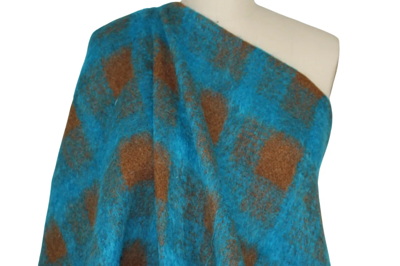 Mohair Blend Pre-Interfaced (!) Plaid Coating - Turquoise/Brown