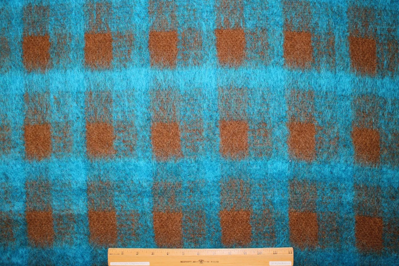 Mohair Blend Pre-Interfaced (!) Plaid Coating - Turquoise/Brown