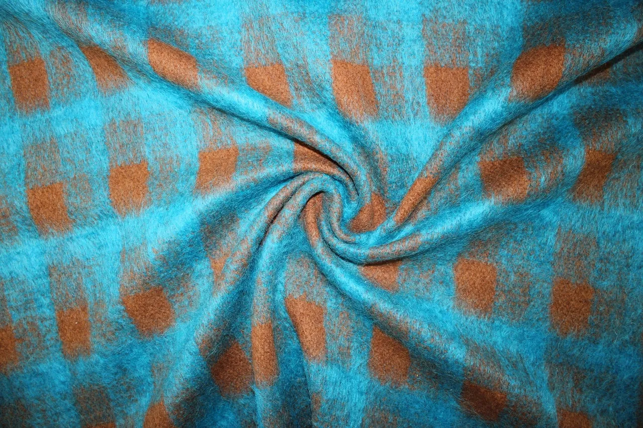 Mohair Blend Pre-Interfaced (!) Plaid Coating - Turquoise/Brown