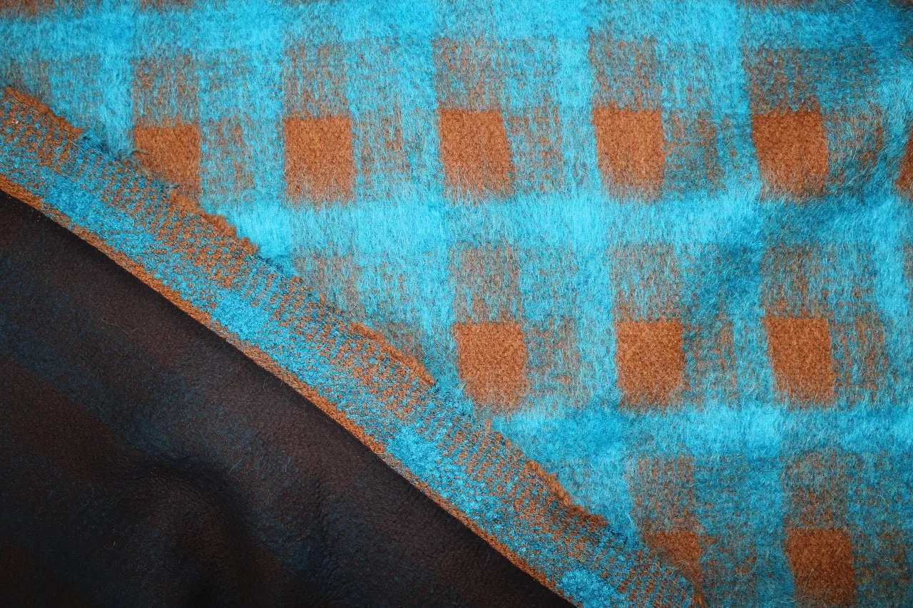 Mohair Blend Pre-Interfaced (!) Plaid Coating - Turquoise/Brown