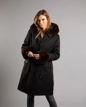 Mr Fox Unreal Faux Fur Parka Long Black/Dark Brown