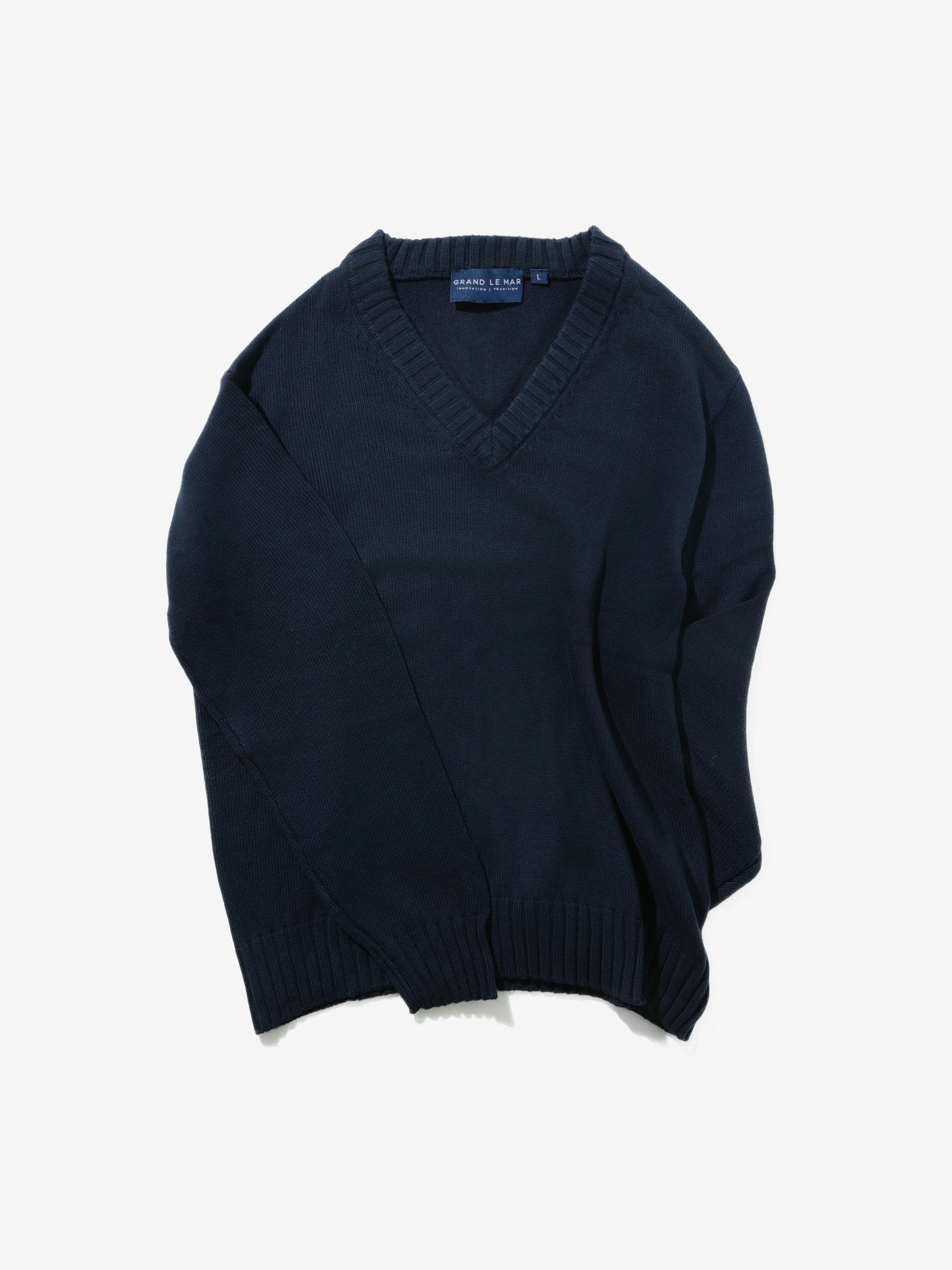 Navy Cotton Silk V-Neck Jersey