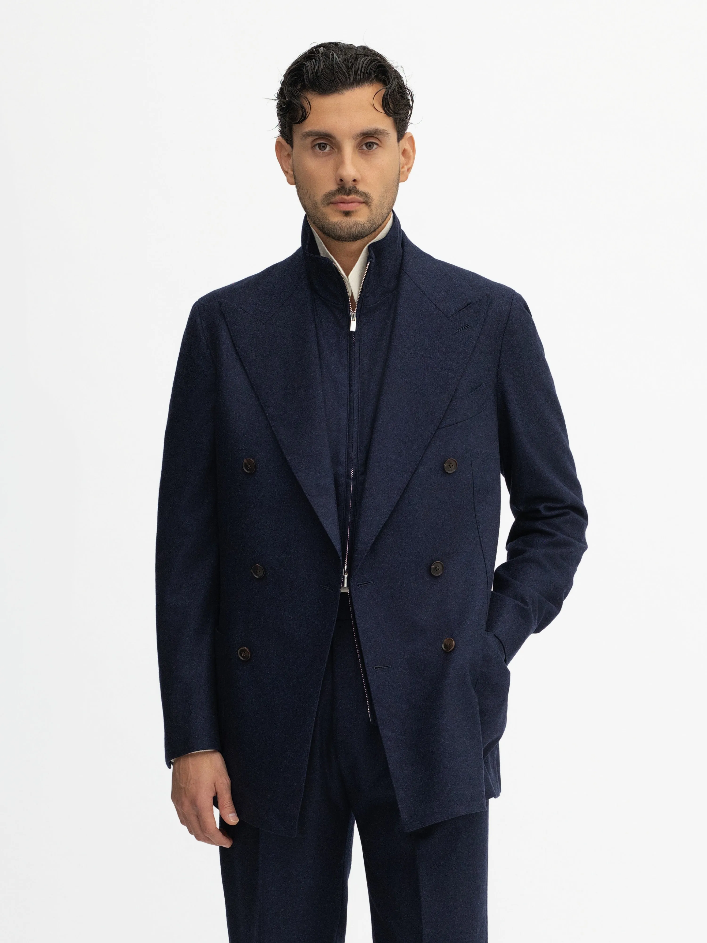 Navy Flannel Wool Jacket (DB)