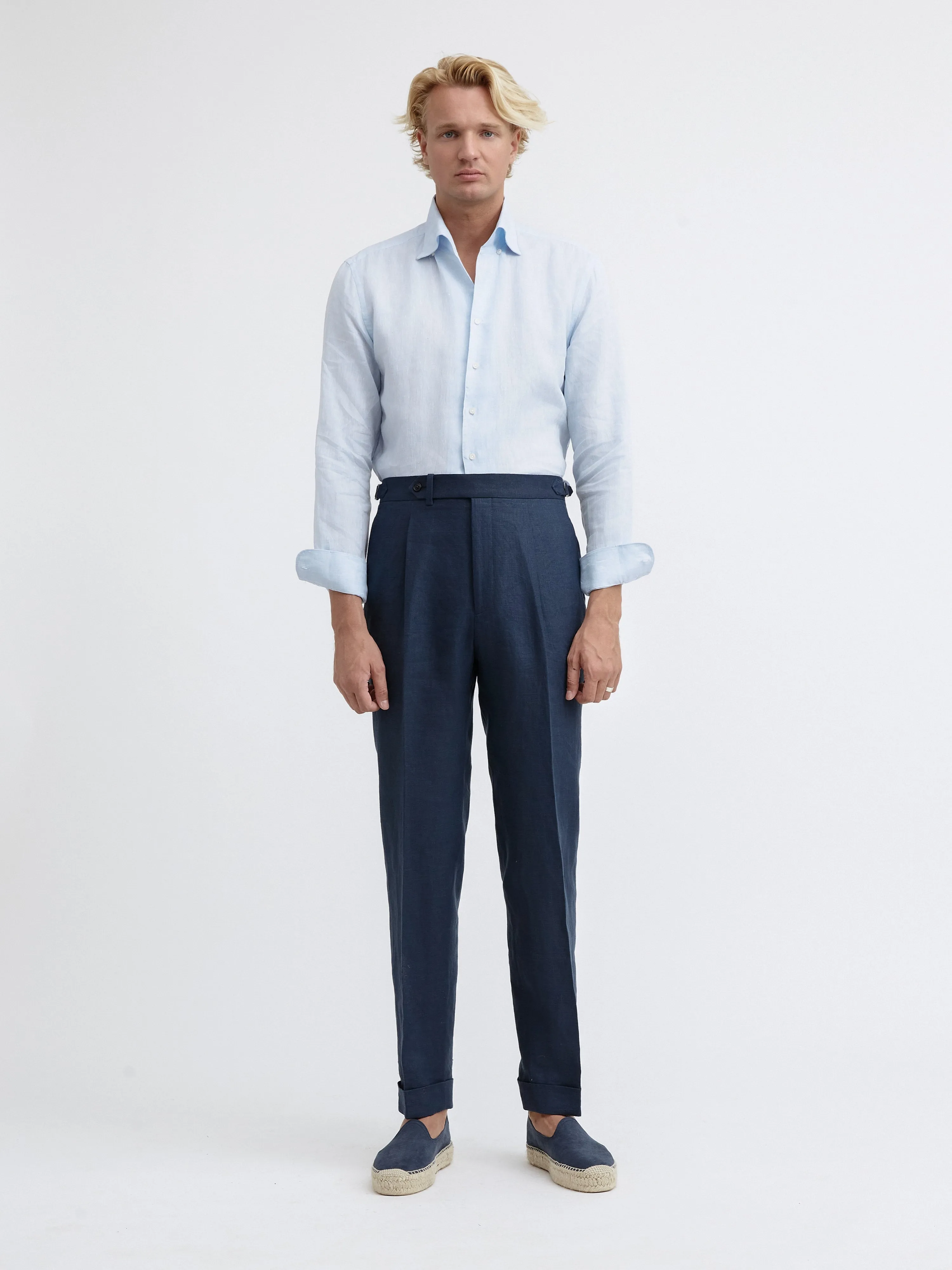 Navy Linen Oscar Trousers