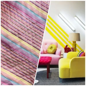 NEW Lady Miley Designer Striped Satin Decorating & Upholstery Fabric- Pink Yellow