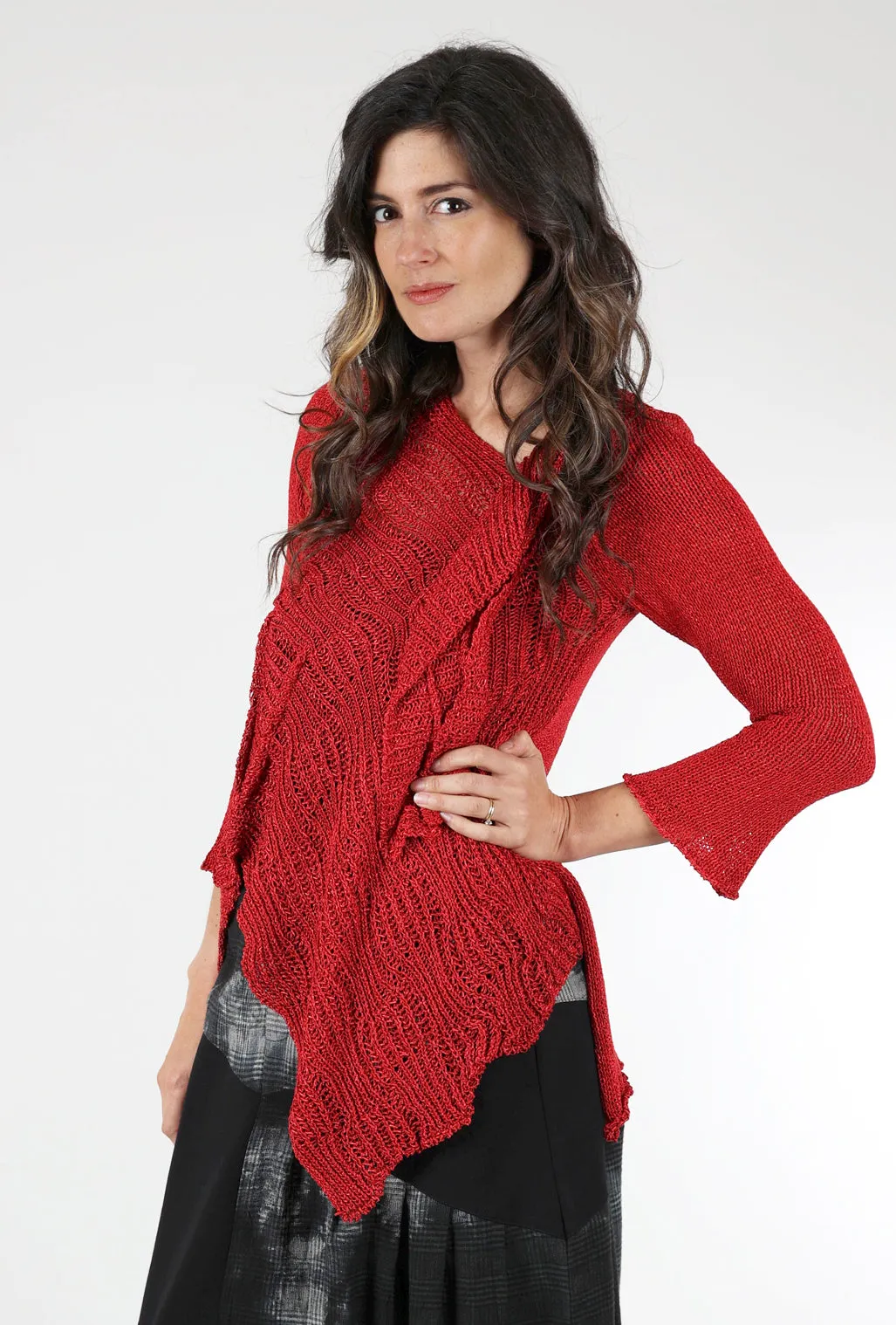 Overlapping Asym Sweater, Red