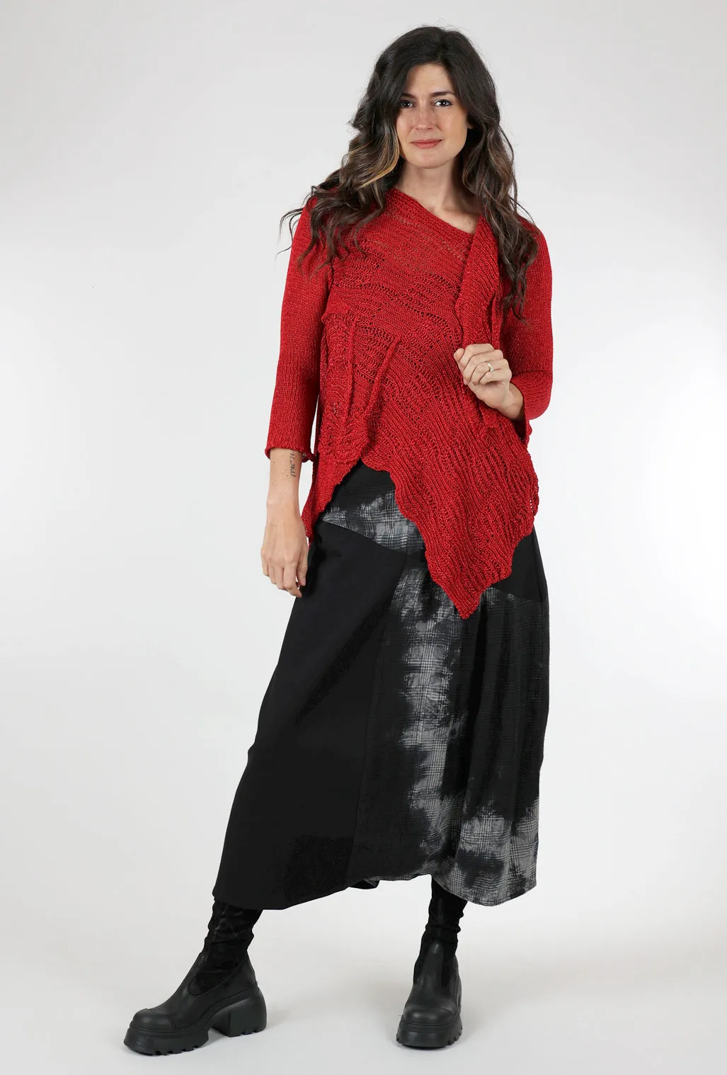 Overlapping Asym Sweater, Red