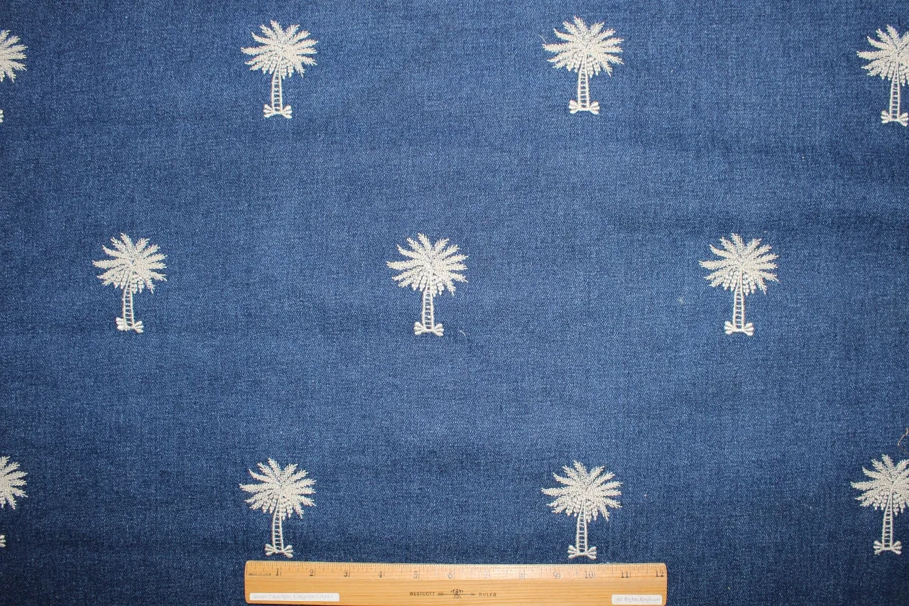 Palm Tree State of Mind Embroidered Denim - Griege on Dark Wash