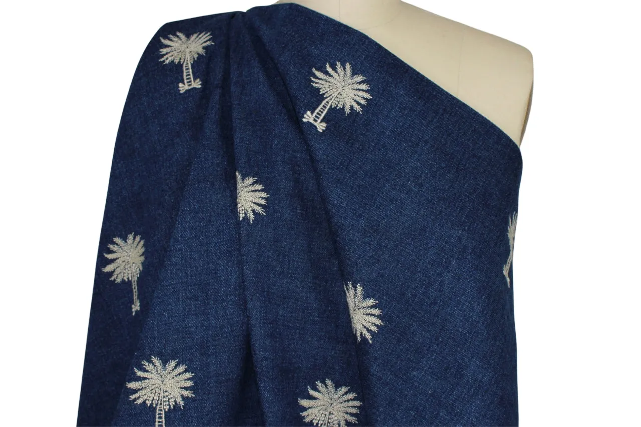 Palm Tree State of Mind Embroidered Denim - Griege on Dark Wash