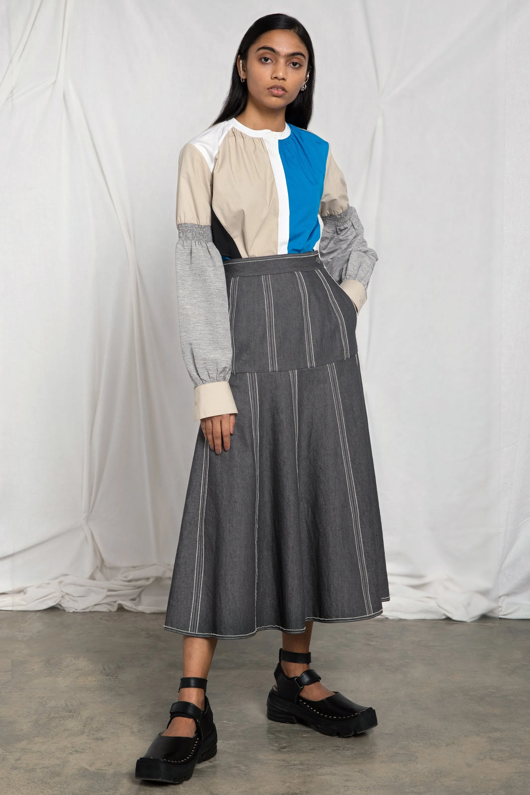 Panelled denim skirt