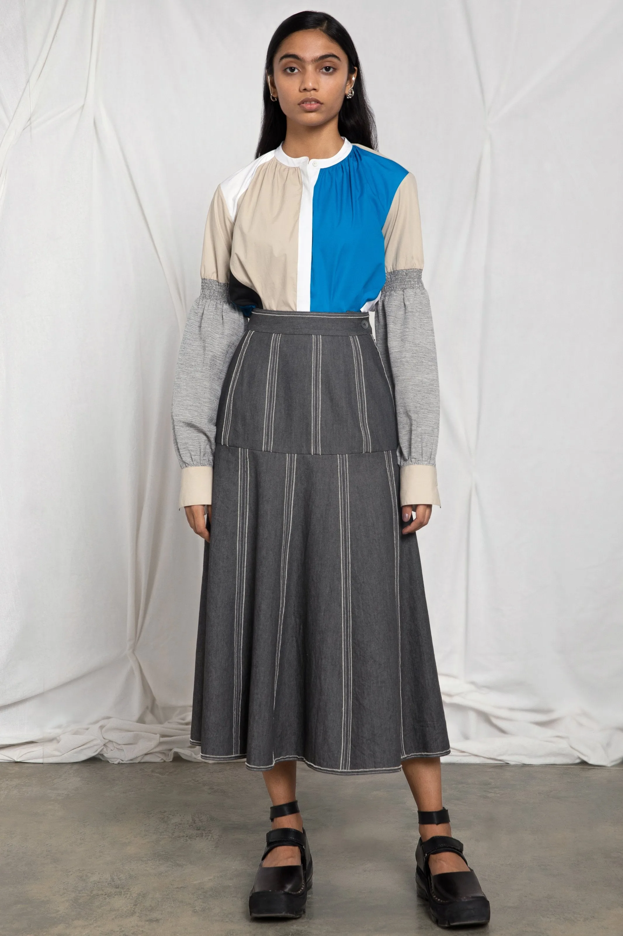 Panelled denim skirt