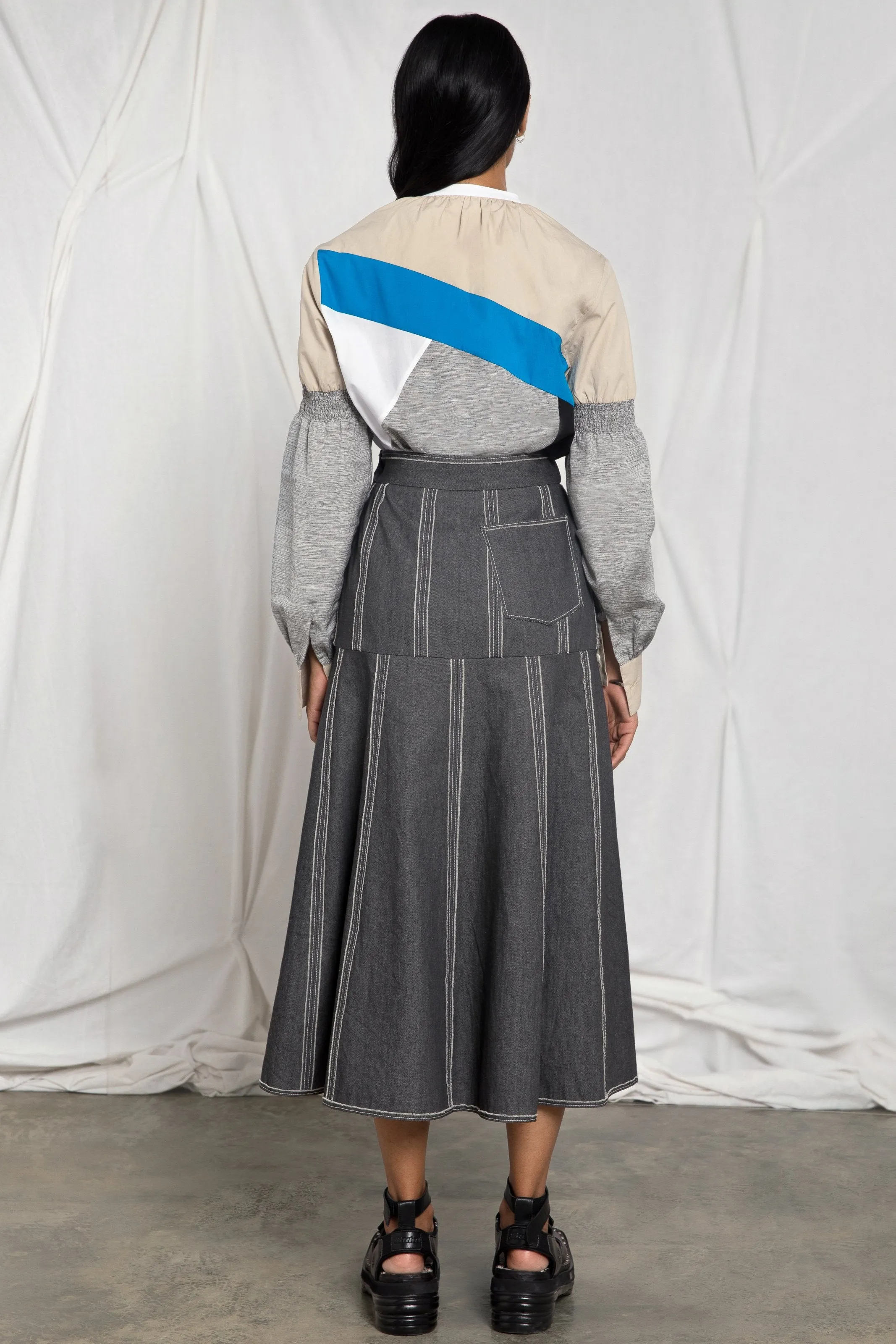 Panelled denim skirt