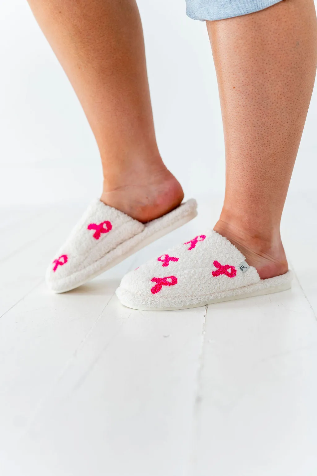 Pink Ribbon Embroidered Slippers