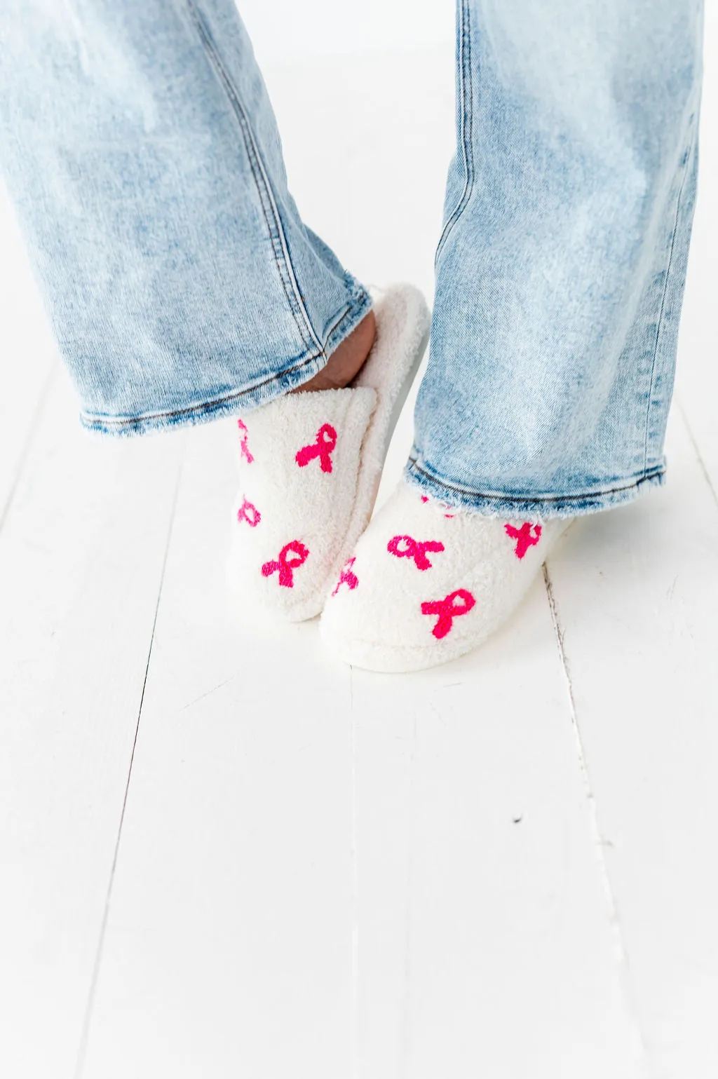 Pink Ribbon Embroidered Slippers