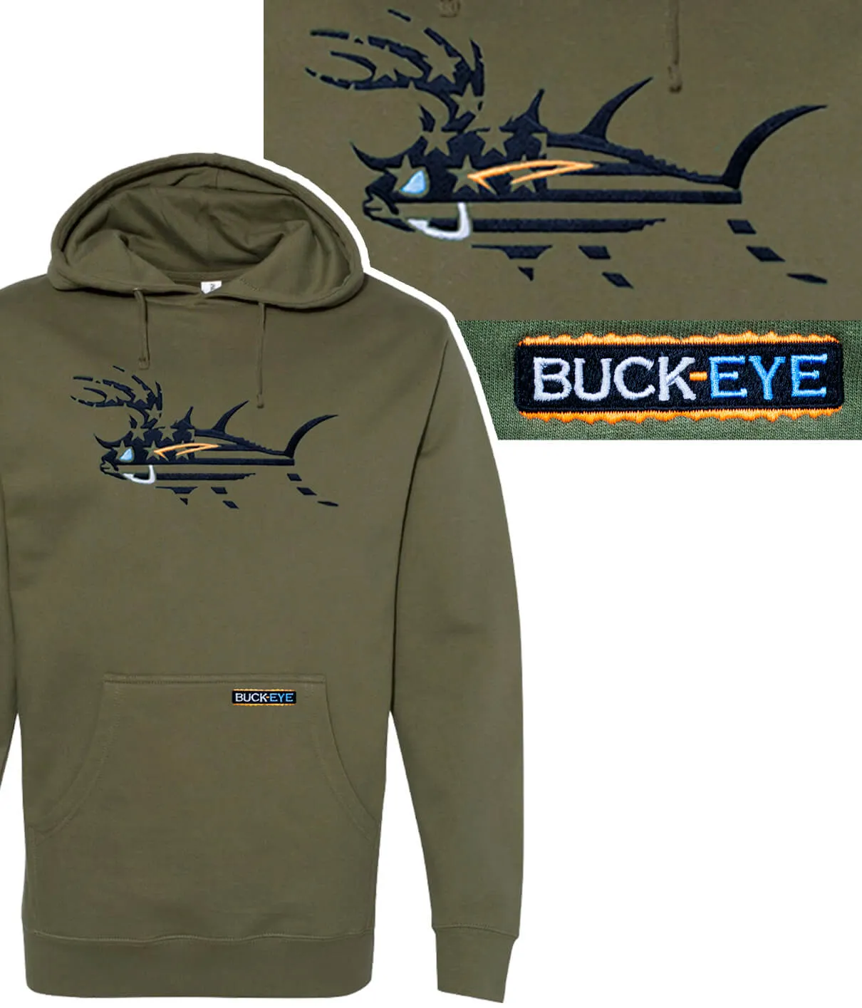 "Buck-Eye Faded Glory" Black or Green Pullover Hoodie For Men And Women