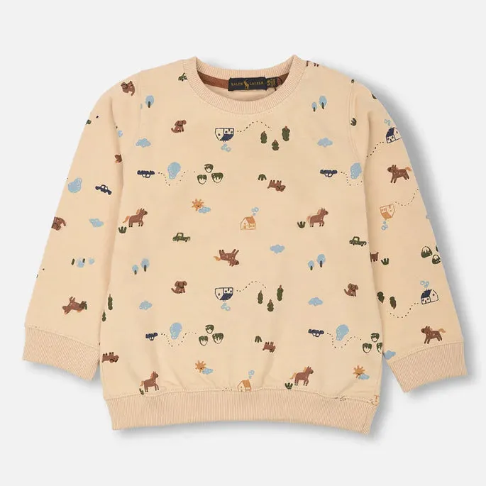 RL - Kids 'Off White' Animal Printed Terry Sweatshirt RL329