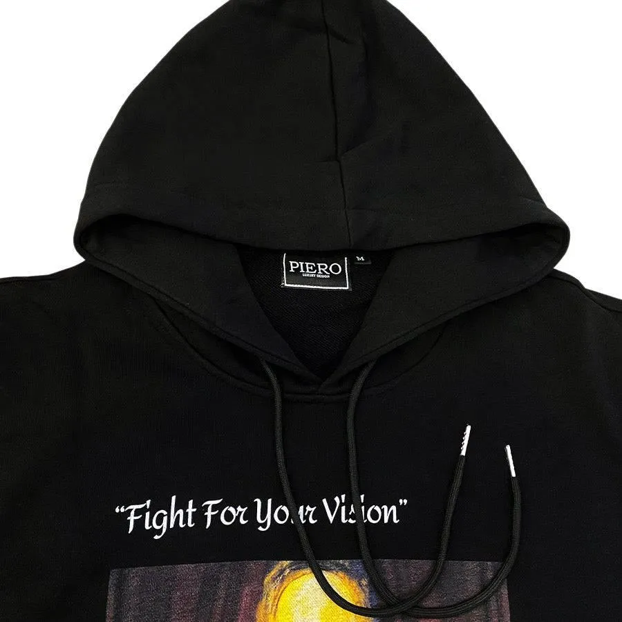 Slim Fit Black Hoodie Fight For Your Vision Organic Heavy Cotton