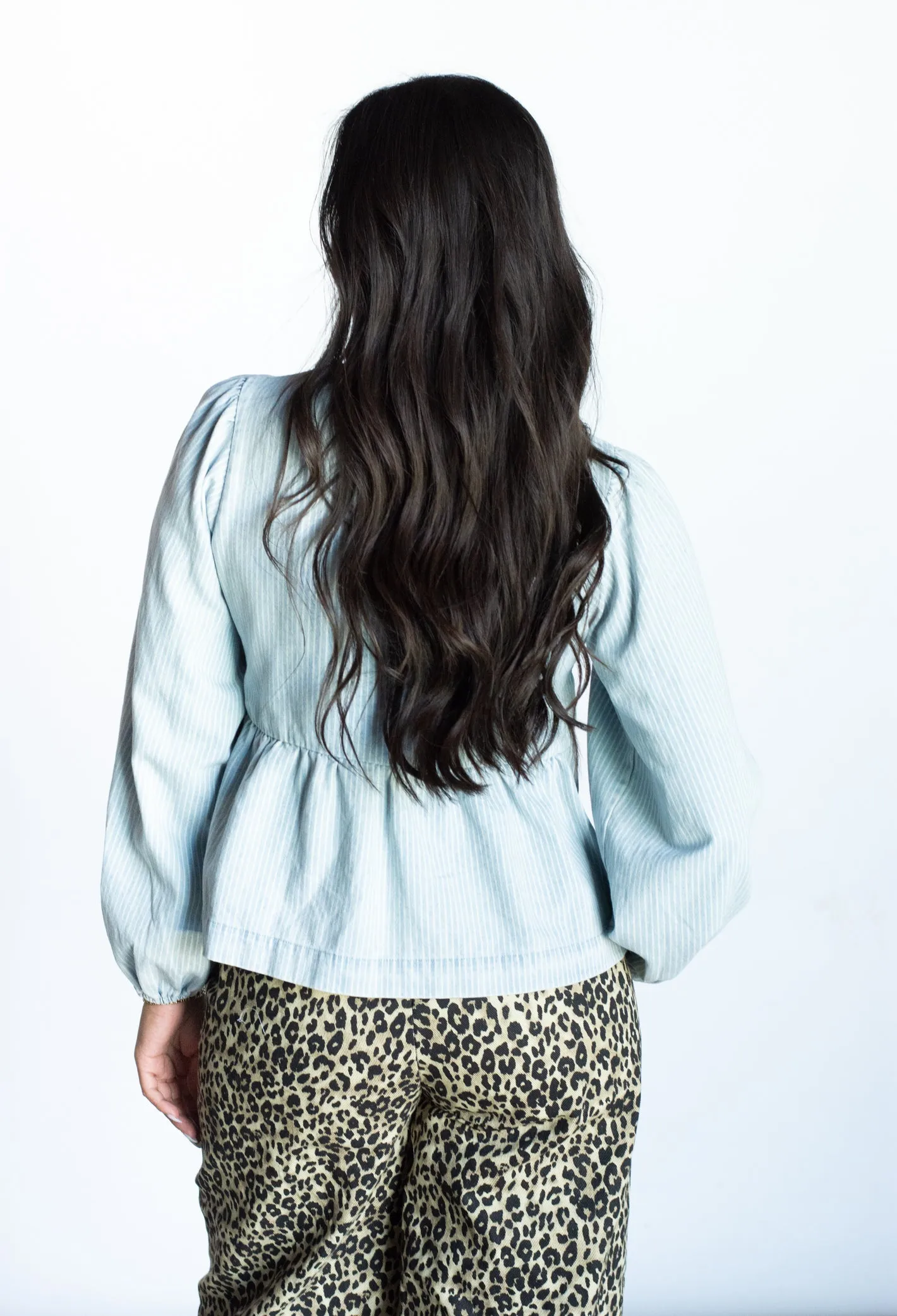 Somewhere New Denim Bow Tie Blouse