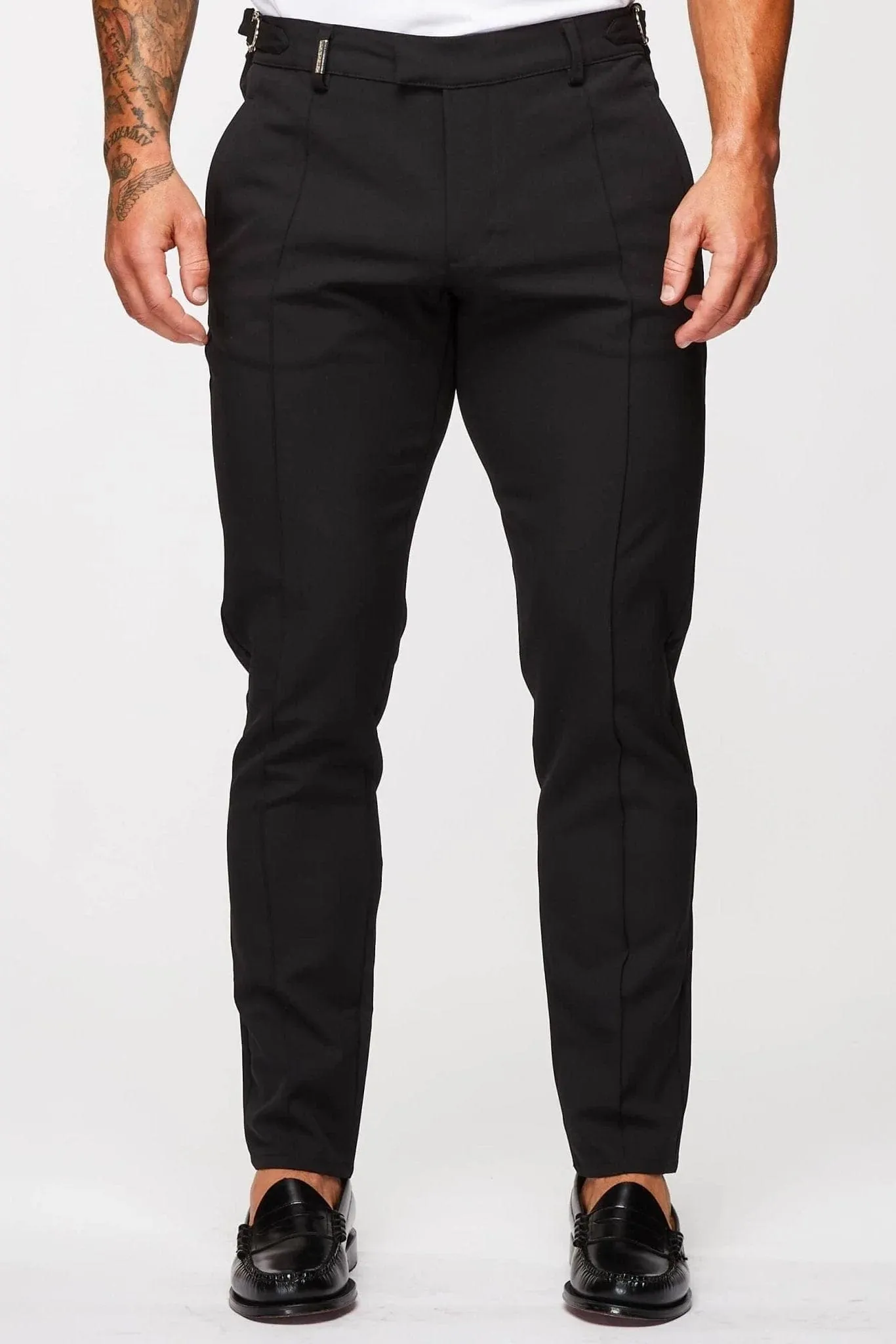 STRAIGHT LEG CINCH TROUSERS- BLACK