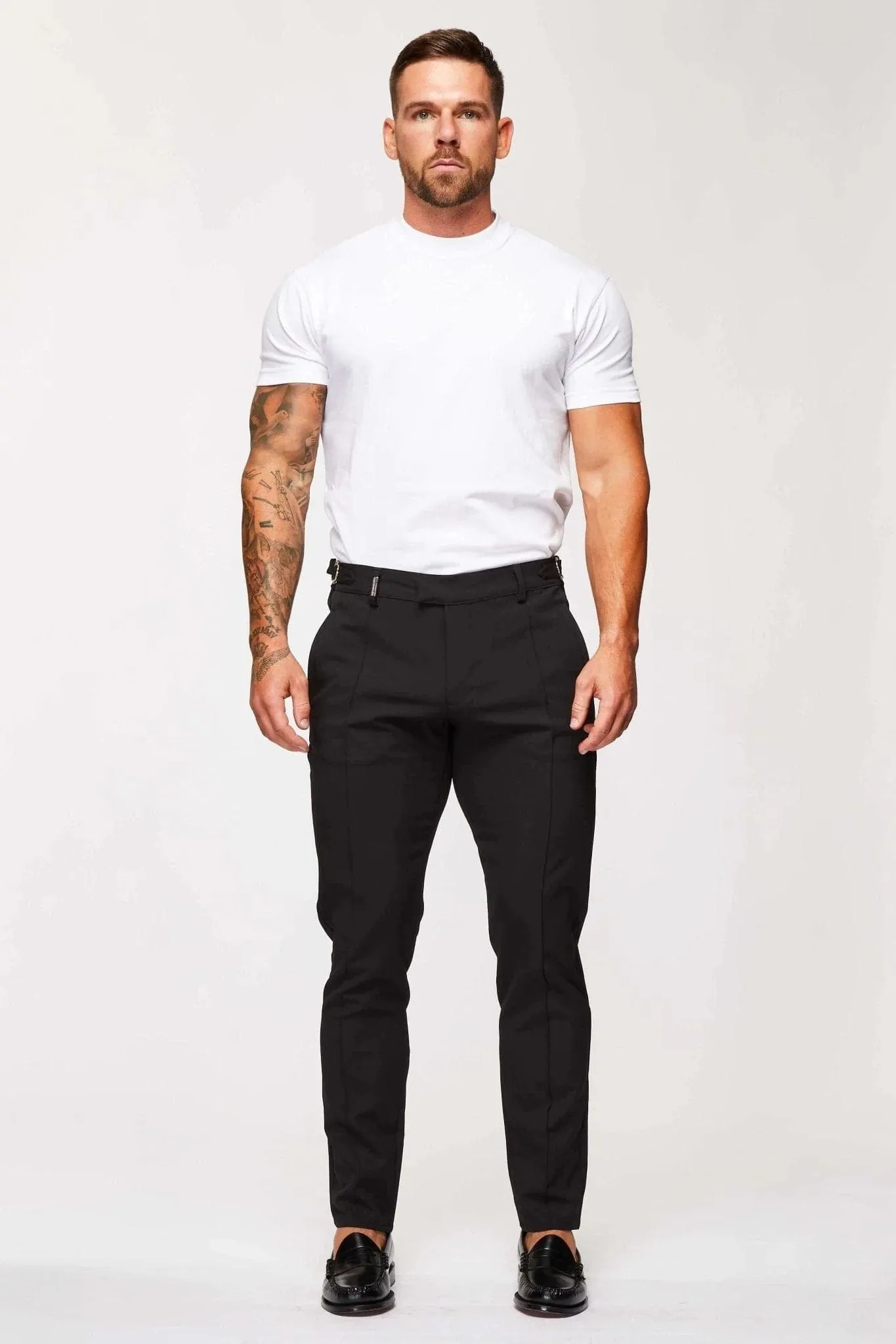 STRAIGHT LEG CINCH TROUSERS- BLACK