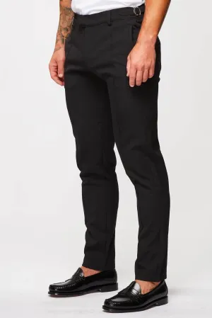 STRAIGHT LEG CINCH TROUSERS- BLACK