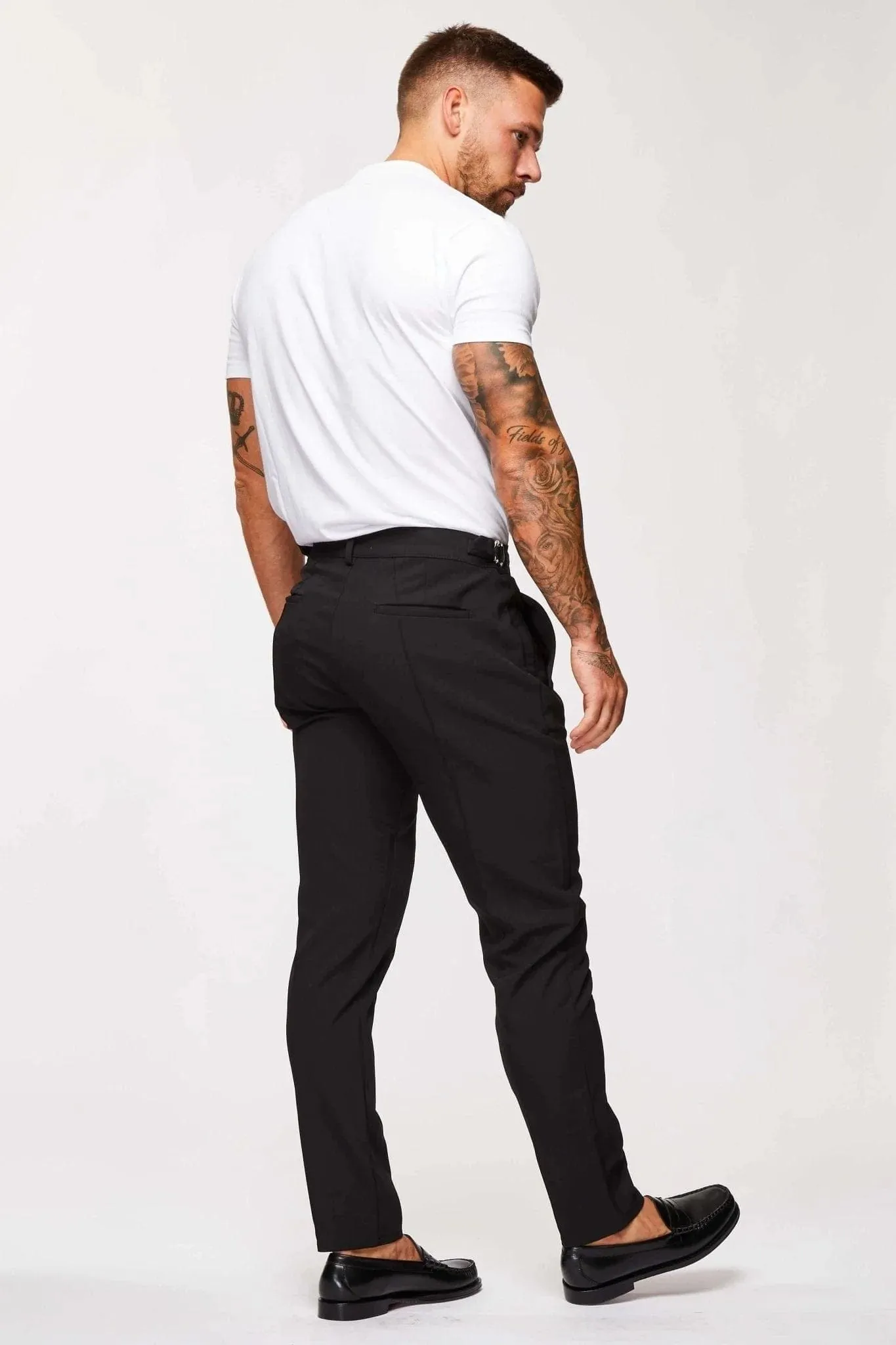 STRAIGHT LEG CINCH TROUSERS- BLACK