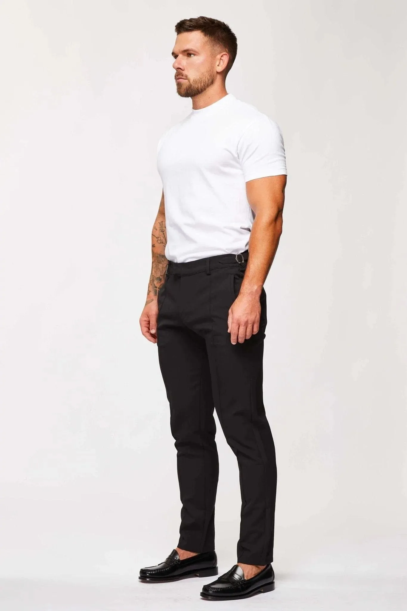 STRAIGHT LEG CINCH TROUSERS- BLACK