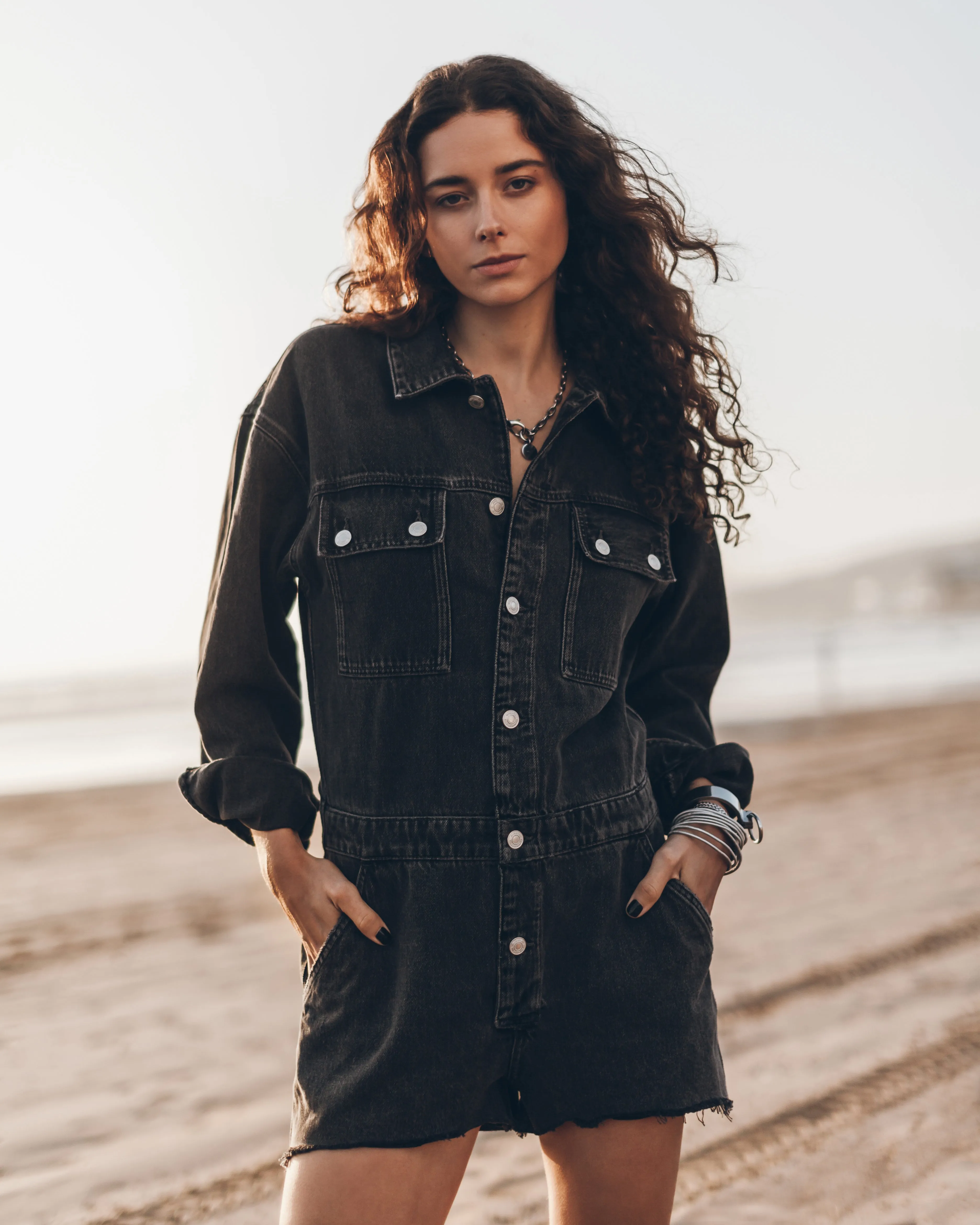 The Black Short Denim Jumpsuit