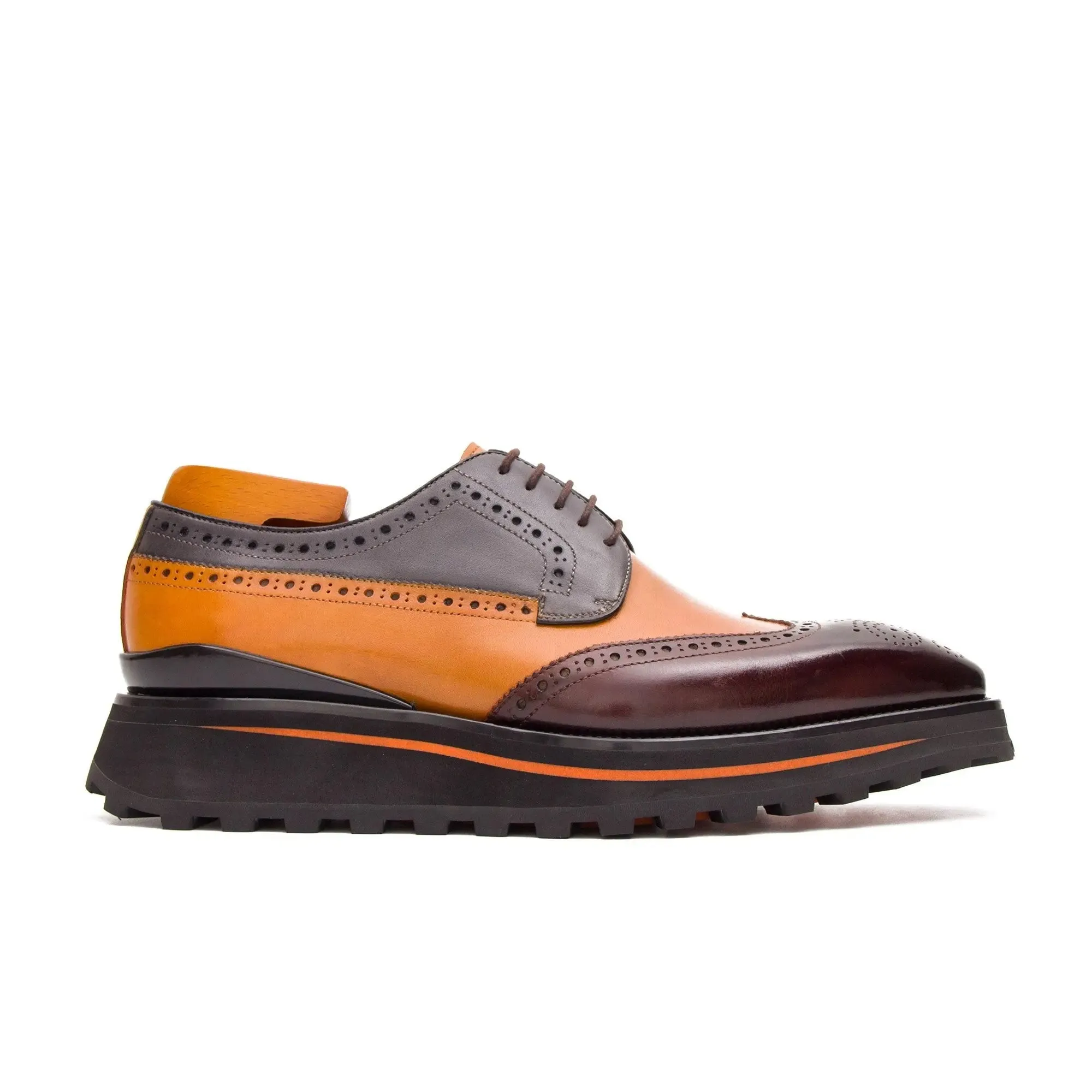 Thick-soled calfskin formal brogue derby shoes