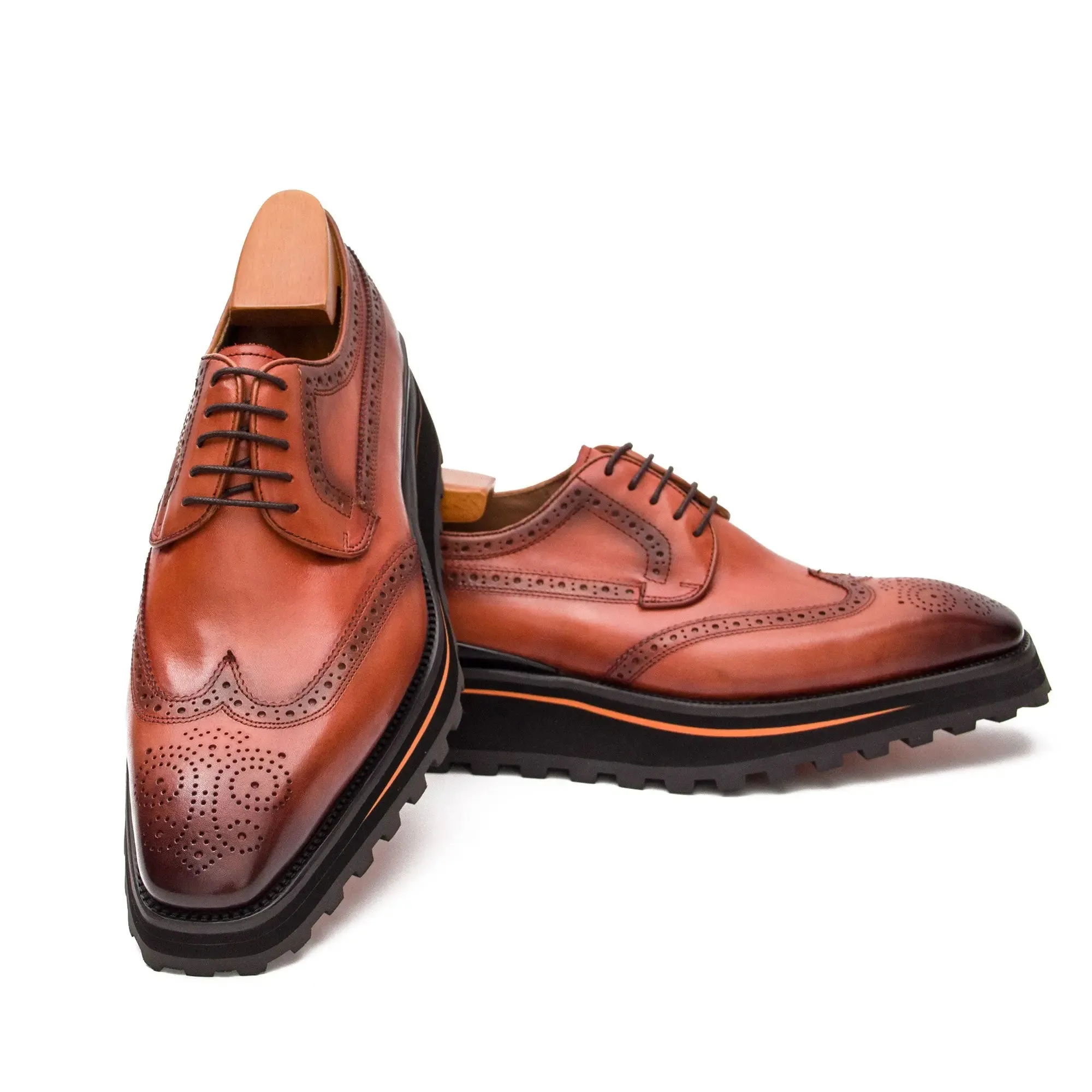 Thick-soled calfskin formal brogue derby shoes