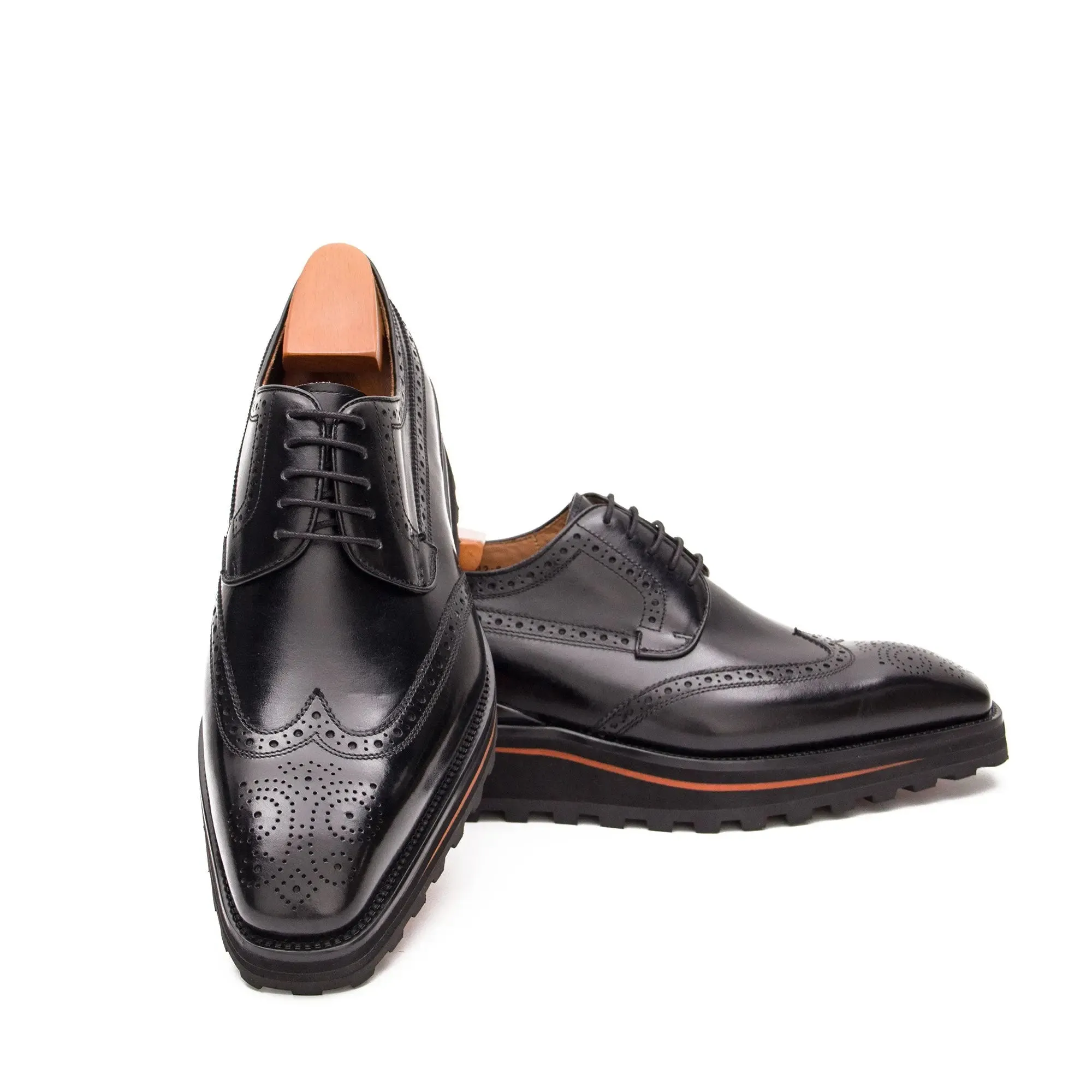 Thick-soled calfskin formal brogue derby shoes