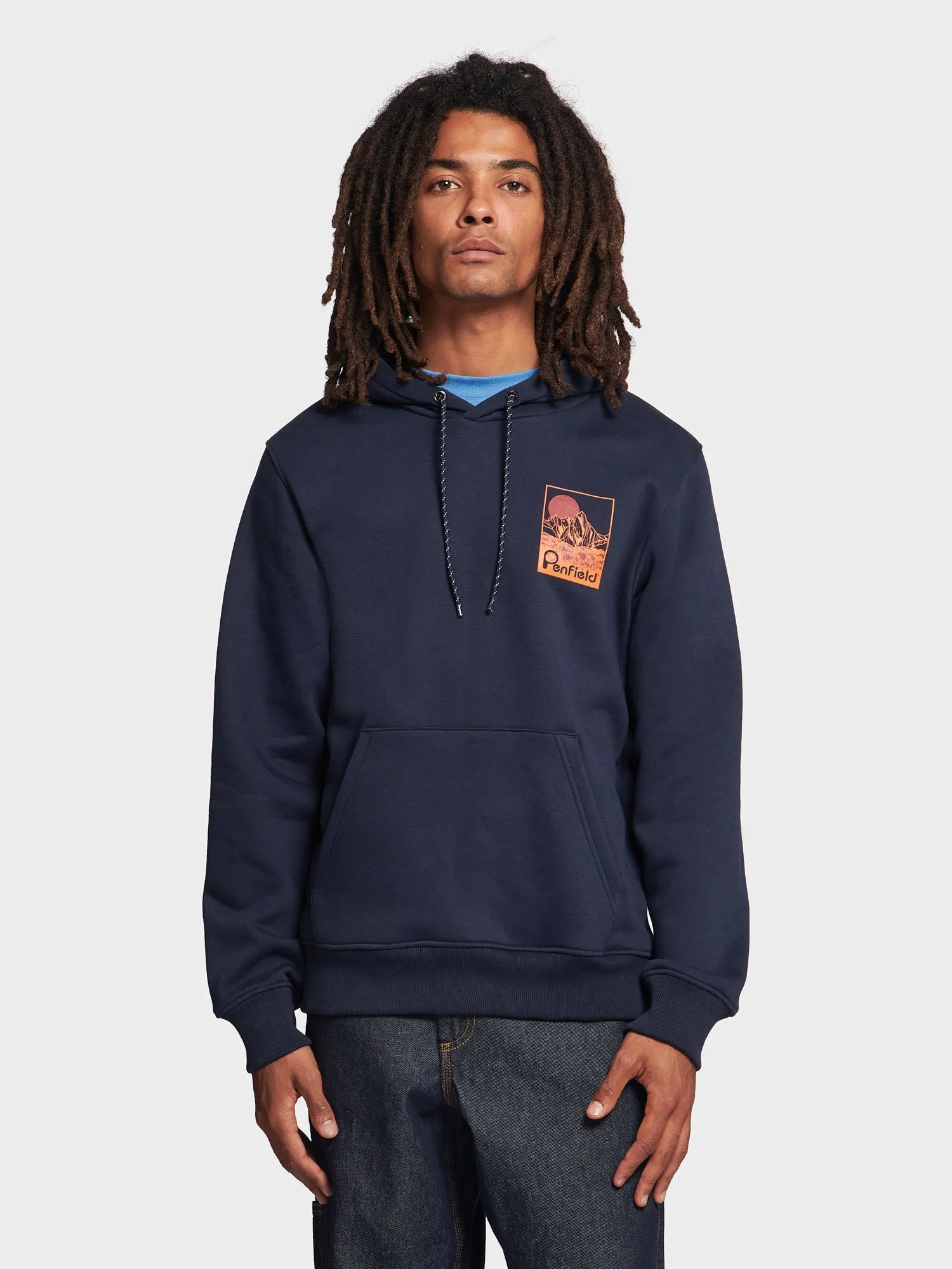 Washed Mountain Graphic Hoodie in Navy Blue